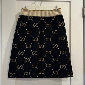 Gucci Black and Gold GG Patterned wool Skirt